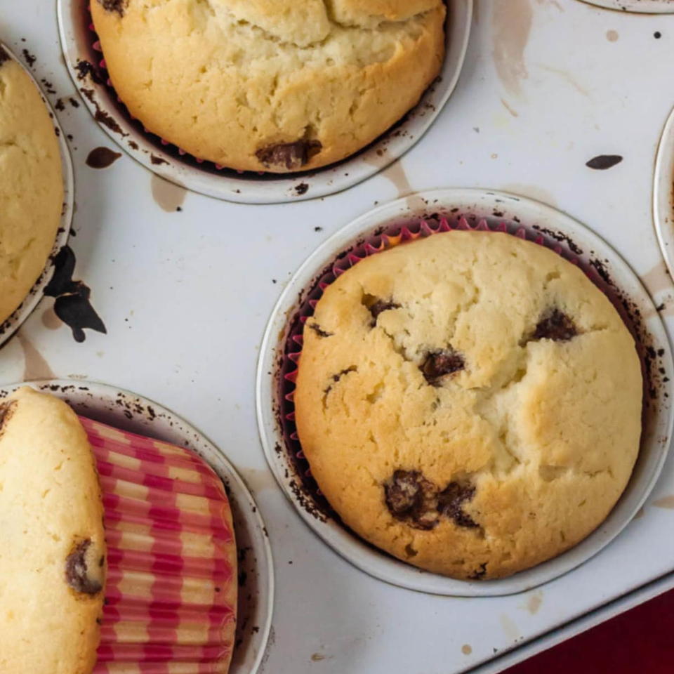 Freshly baked chocolate-chip muffins