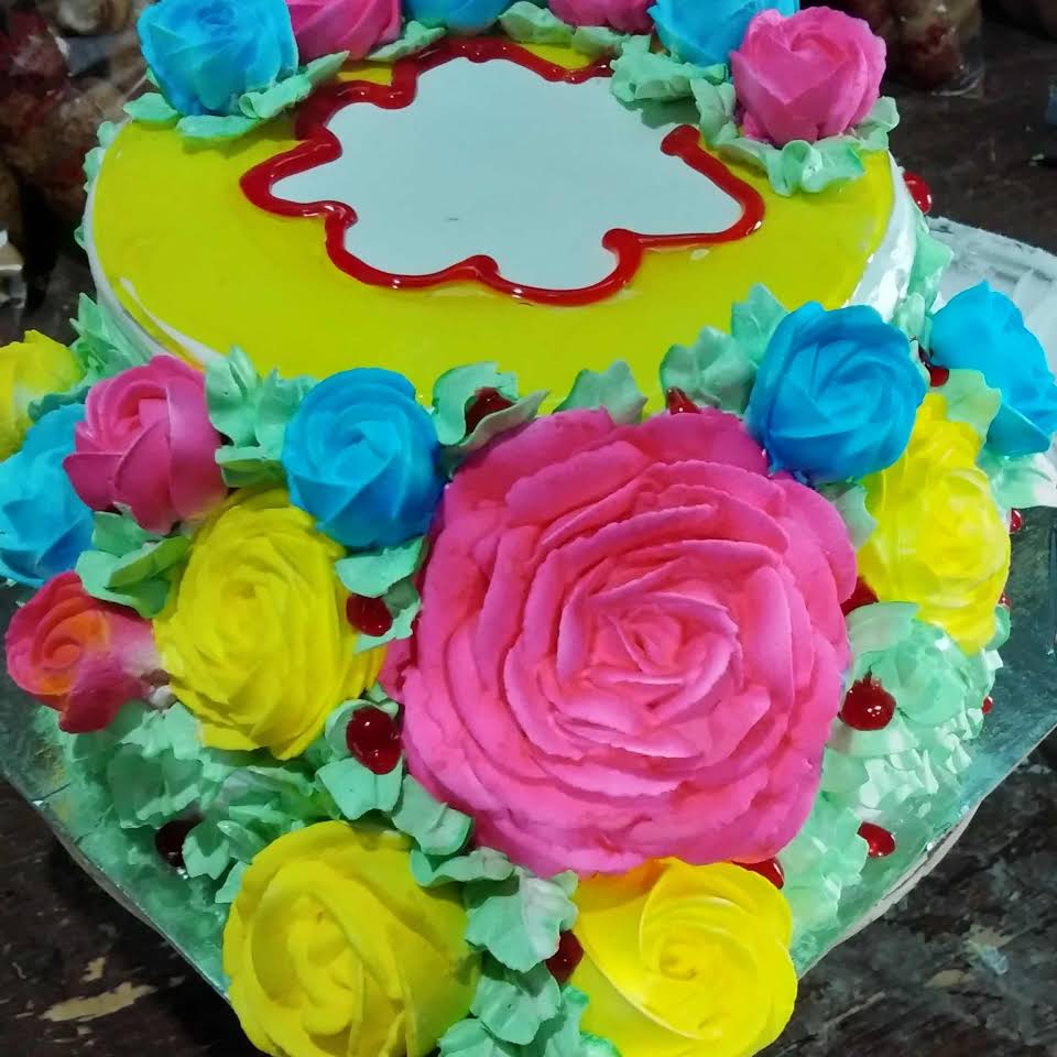 Colourful rose cream cake